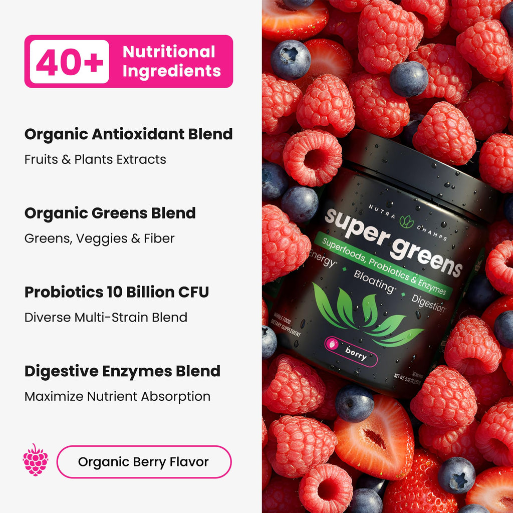NutraChamps Super Greens Powder 40+ Superfoods - 9 Ounce - image 3