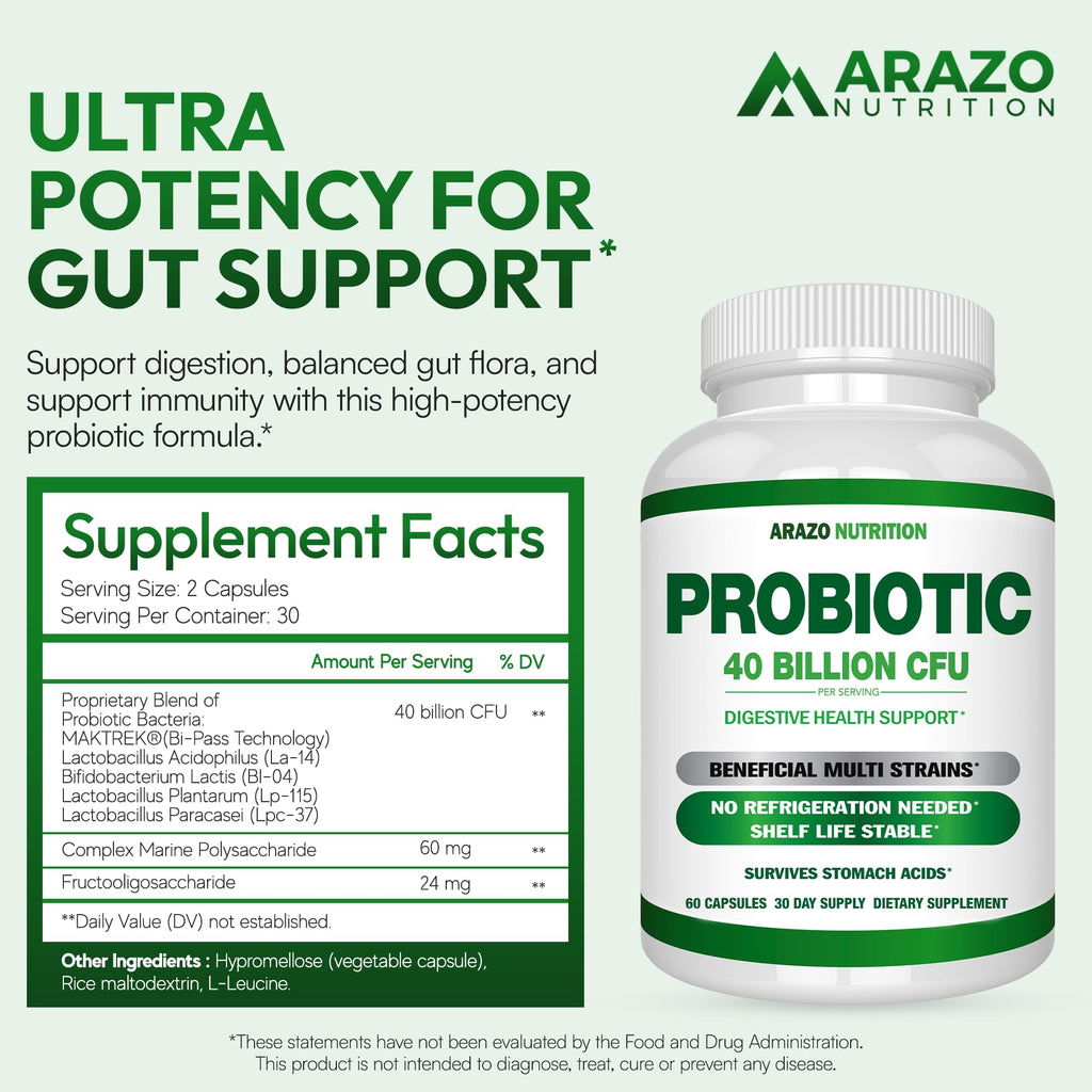 Arazo Nutrition Probiotic 40 Billion CFU - 60 Capsules - image 2