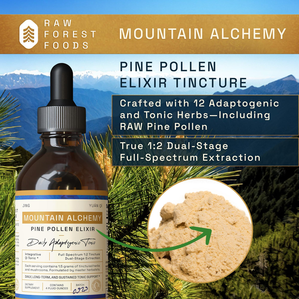RAW Forest Foods Mountain Alchemy Pine Pollen Elixir Tincture