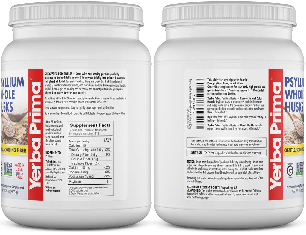 Yerba Prima Psyllium Whole Husks 20 oz