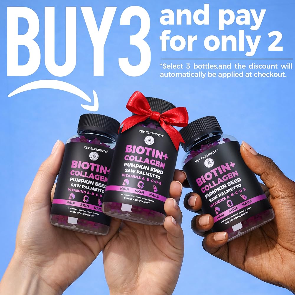 KEY ELEMENTS Hair Skin and Nails Biotin 10000mcg Gummies - 60 Count - image 7