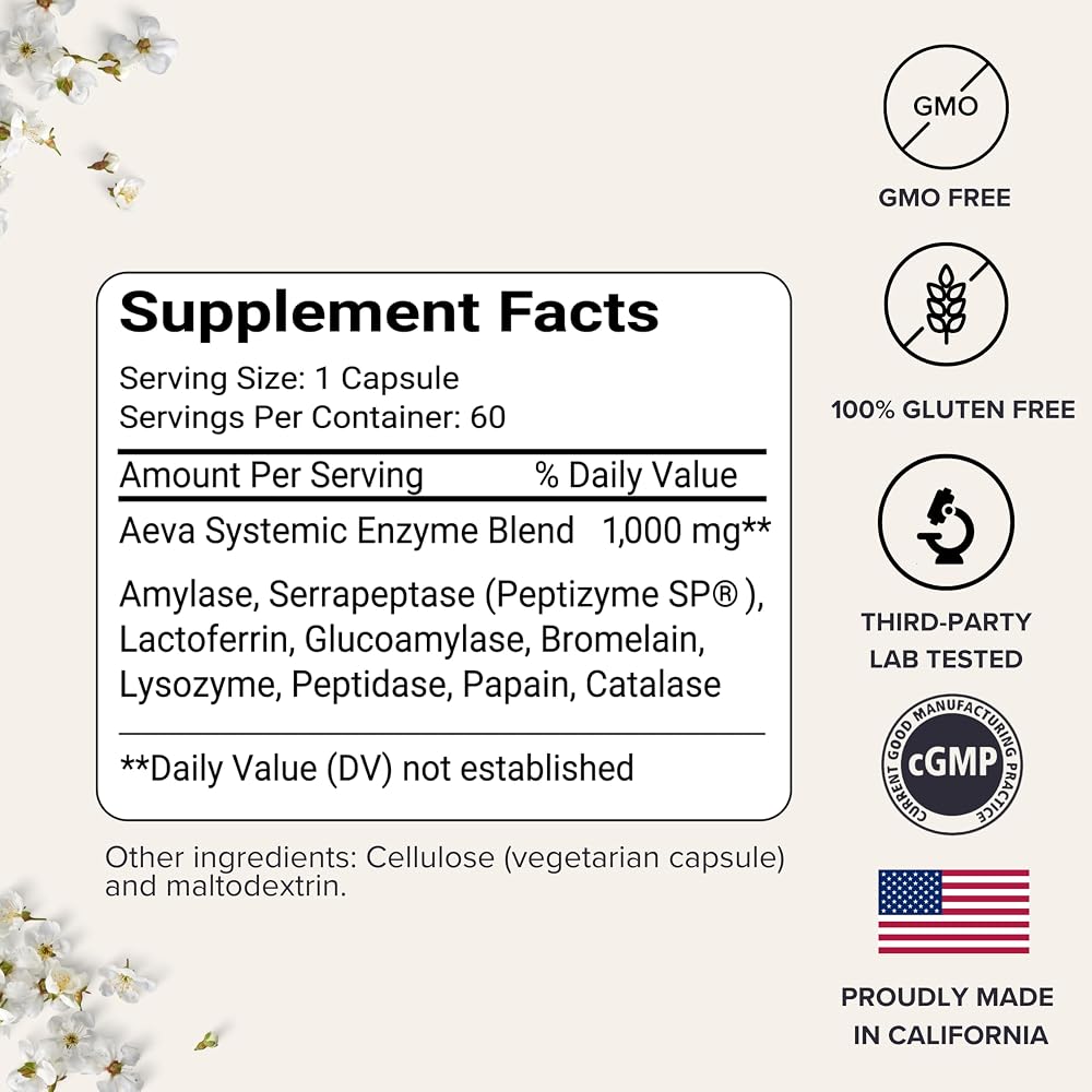 AEVA Immunity Support Enzymes with Serrapeptase - 60 Capsules - image 2