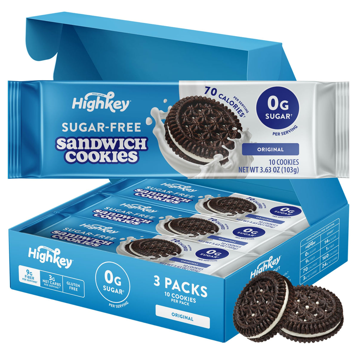 HIGHKEY Sugar Free Sandwich Cookies, Keto-Friendly - 30 Count