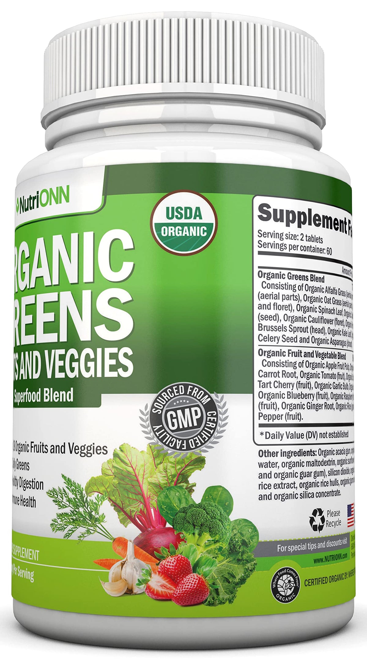NutriONN Organic Super Greens Capsules - 120 Count - image 5