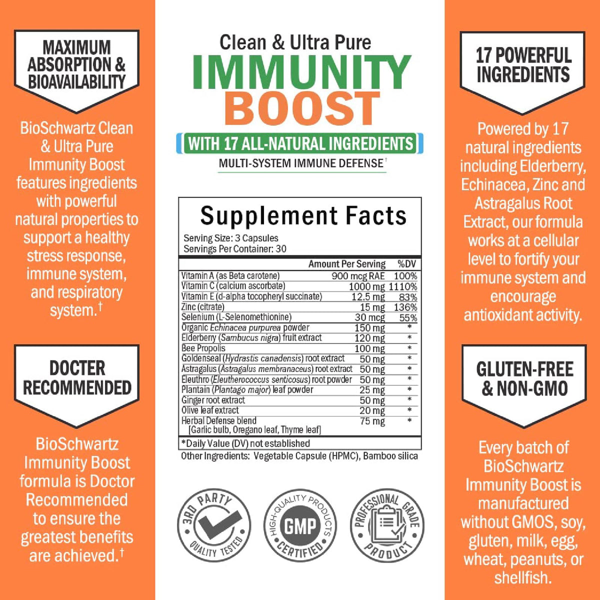 BioSchwartz Immune Support Supplement with Vitamin C and Zinc - 90 Capsules - image 4