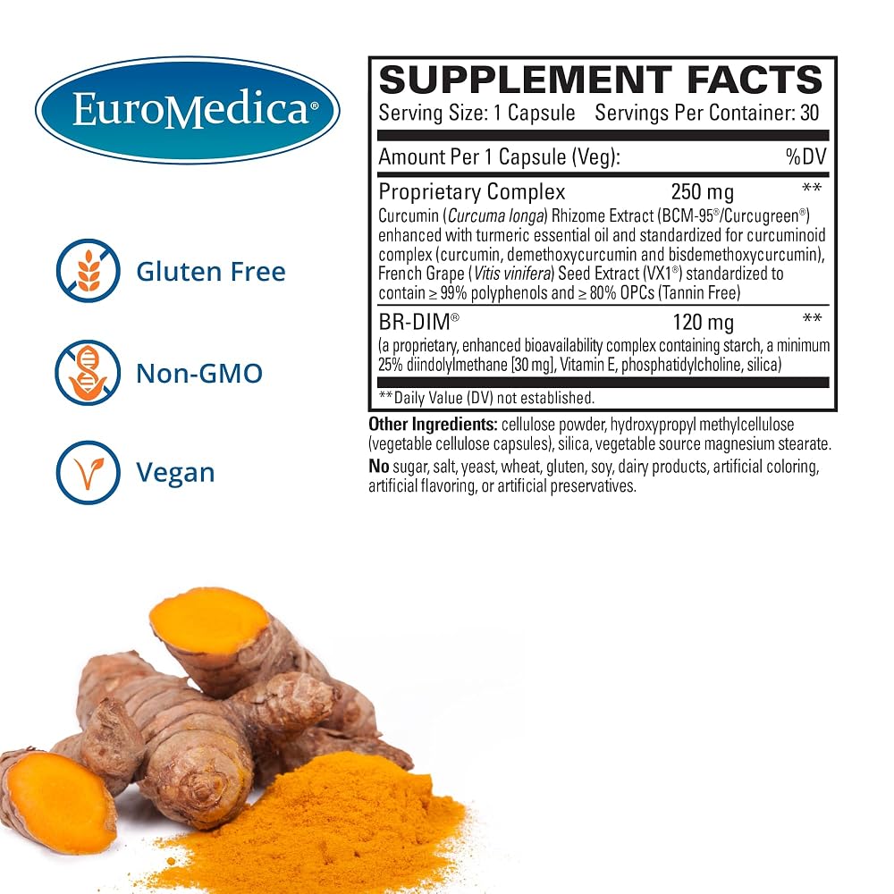EuroMedica DIM + Curcumin Estrogen Metabolism Support - 30 Capsules - image 5