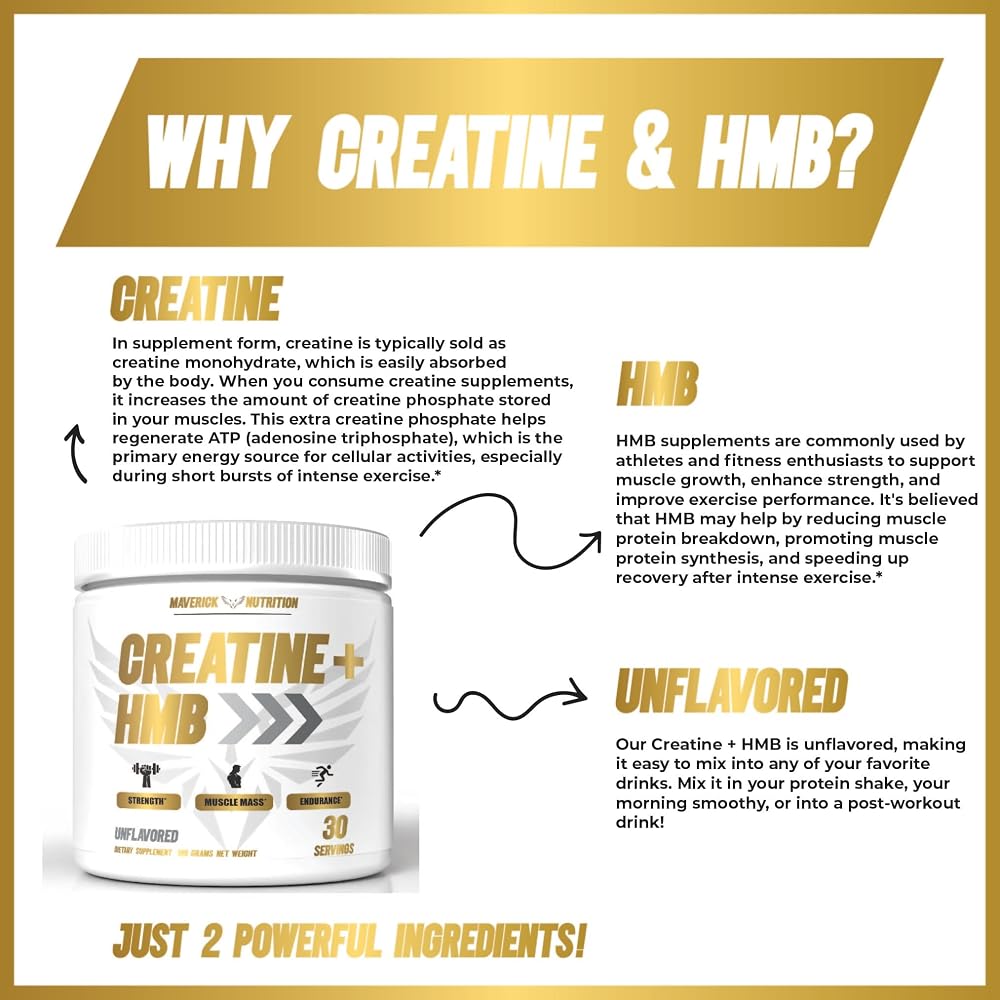 Maverick Nutrition Creatine HMB Powder for Muscle Growth - 30 Servings - image 5