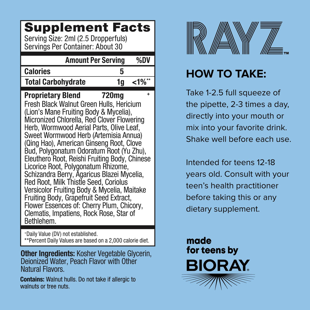 BIORAY RAYZ Life is Peachy Herbal Tincture for Teens - 2 fl oz - image 2