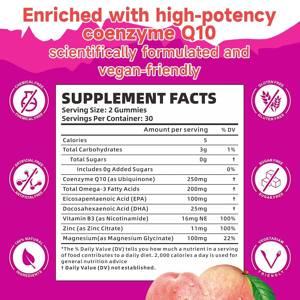 BVIVLOO CoQ10 Gummies 250mg Peach + Orange
