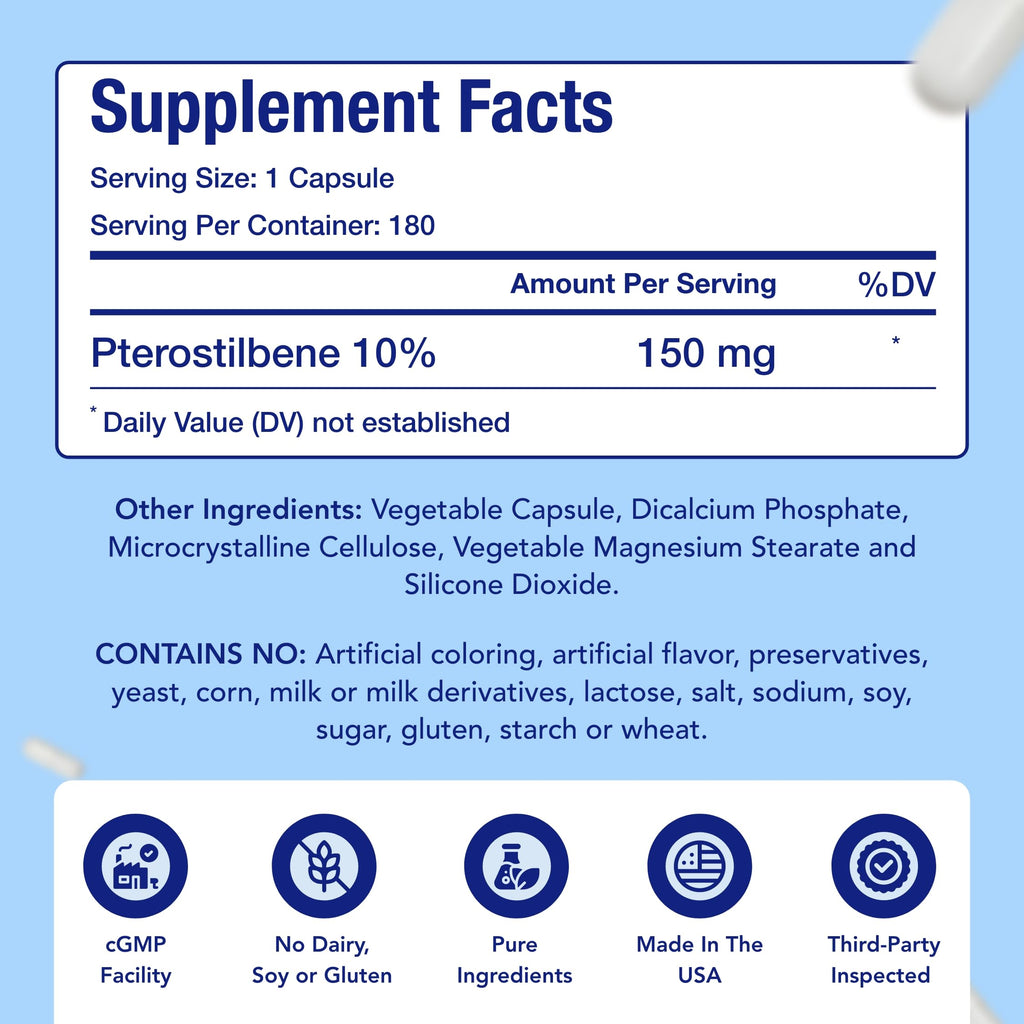 NasaBeahava Pterostilbene 150mg Antioxidant Capsules - 180 Count - image 5