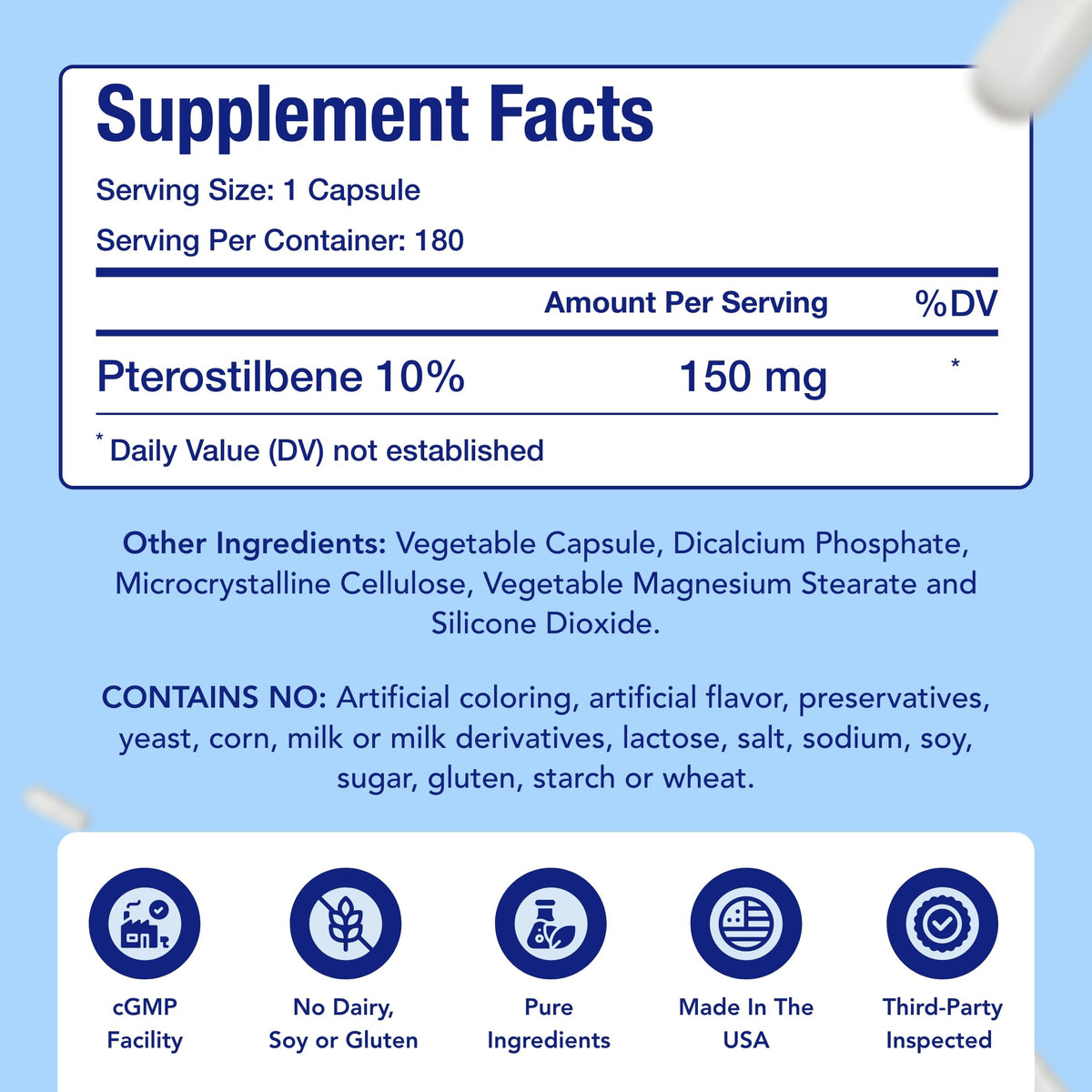 NasaBeahava Pterostilbene 150mg Antioxidant Capsules - 180 Count - image 5