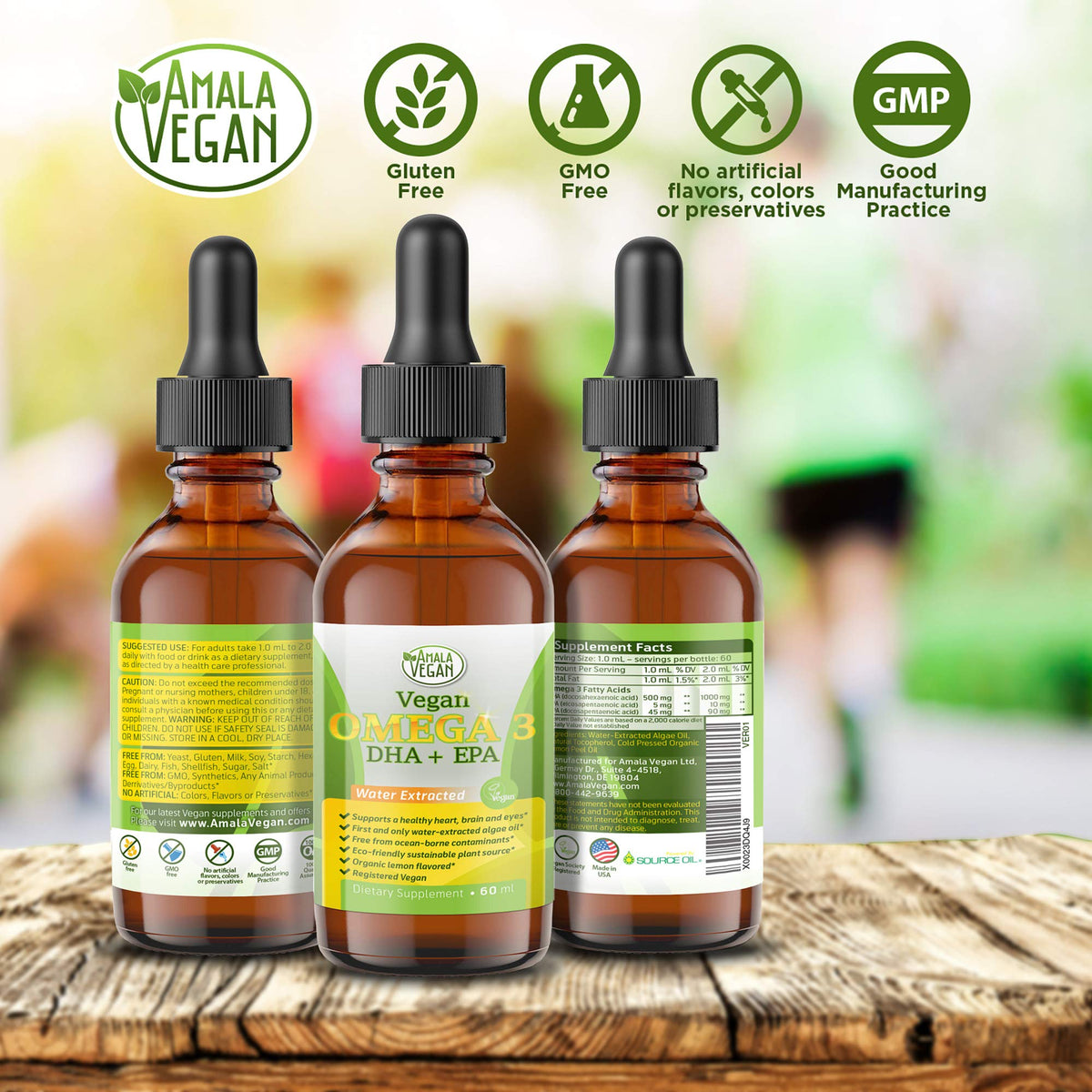 Amala Vegan Omega-3 Liquid Supplement Plant-Based DHA EPA - 60 Doses - image 2