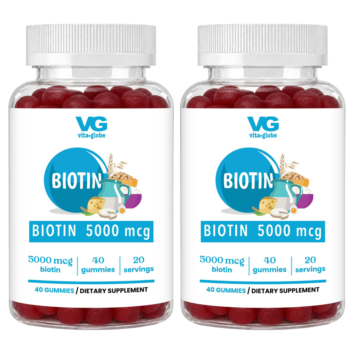 VITA GLOBE Biotin Gummies 5000mcg for Hair, Skin & Nails - 80 Gummies