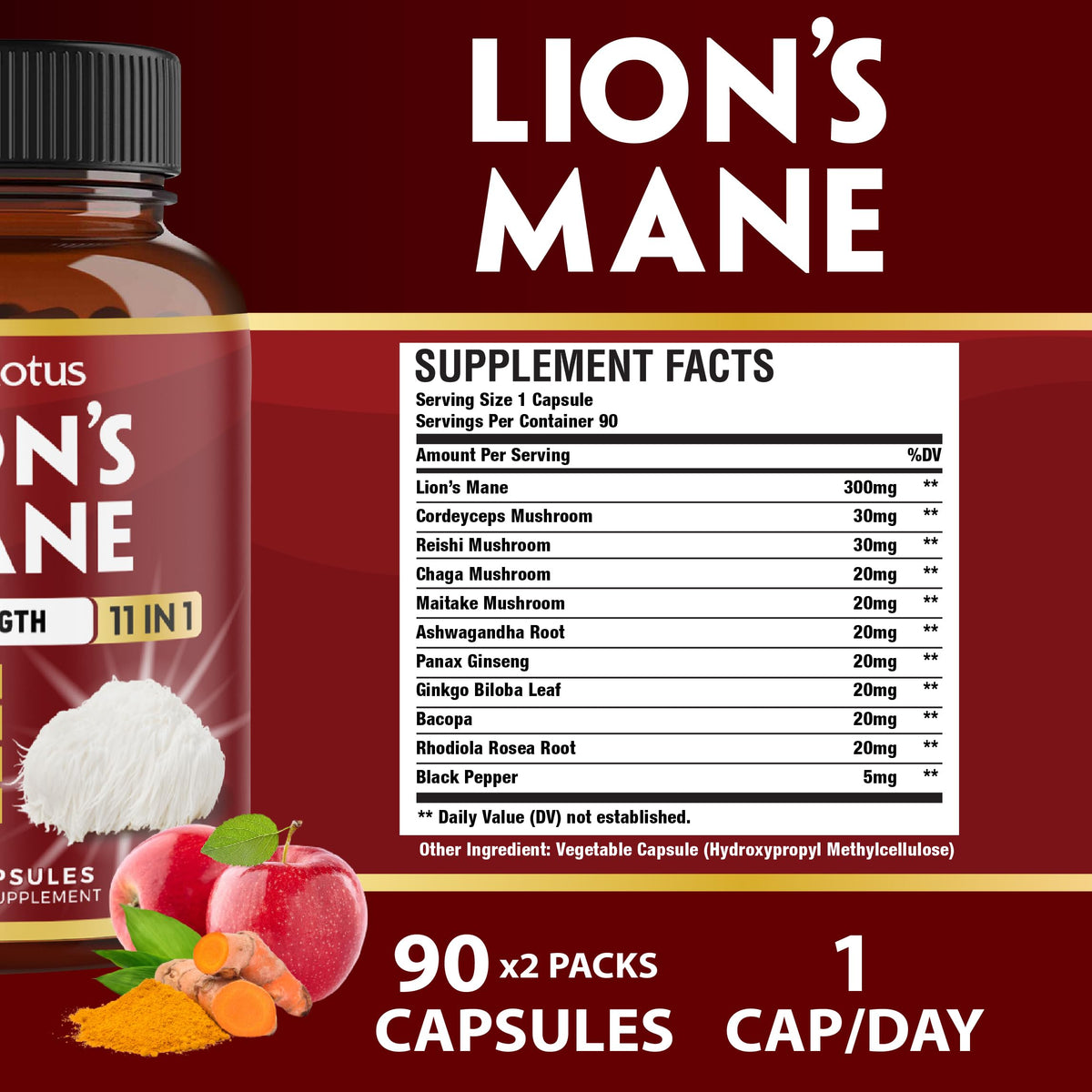 Zolotus Lions Mane Mushroom Supplement with Cordyceps - 180 Capsules - image 2