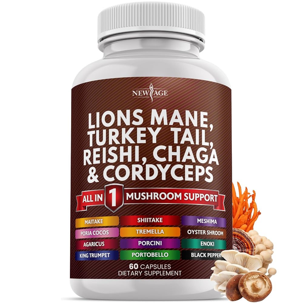 NEW AGE Lions Mane Mushroom Supplement with Turkey Tail Reishi