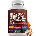 NEW AGE Lions Mane Mushroom Supplement with Turkey Tail Reishi