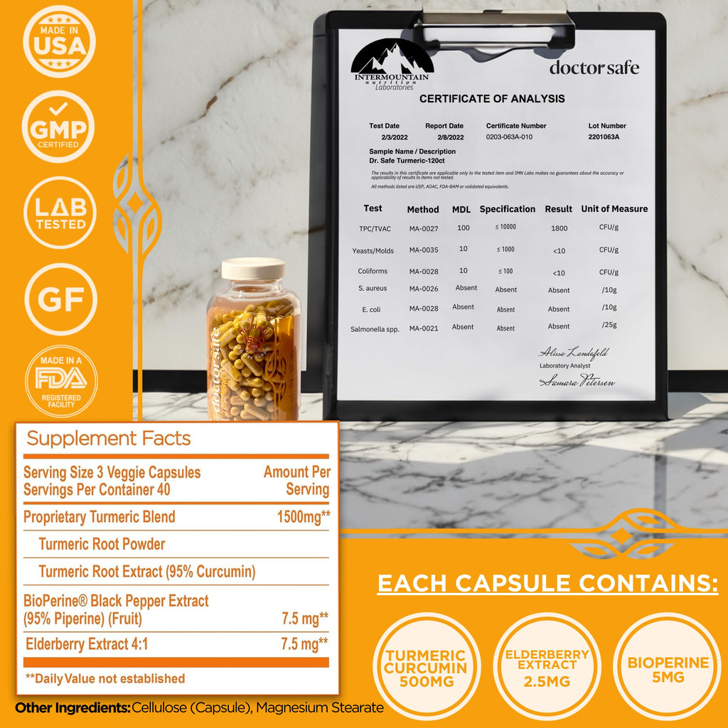 DOCTOR SAFE Turmeric Curcumin with Black Pepper 1500mg - Joint Health
