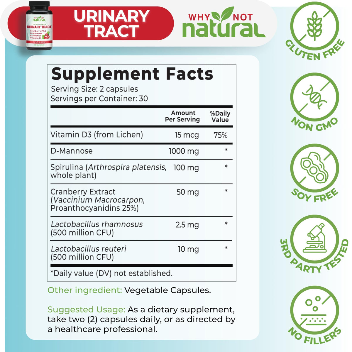 Why Not Natural 5-in-1 UTI Pills with D Mannose & Cranberry - 60 Capsules - image 4