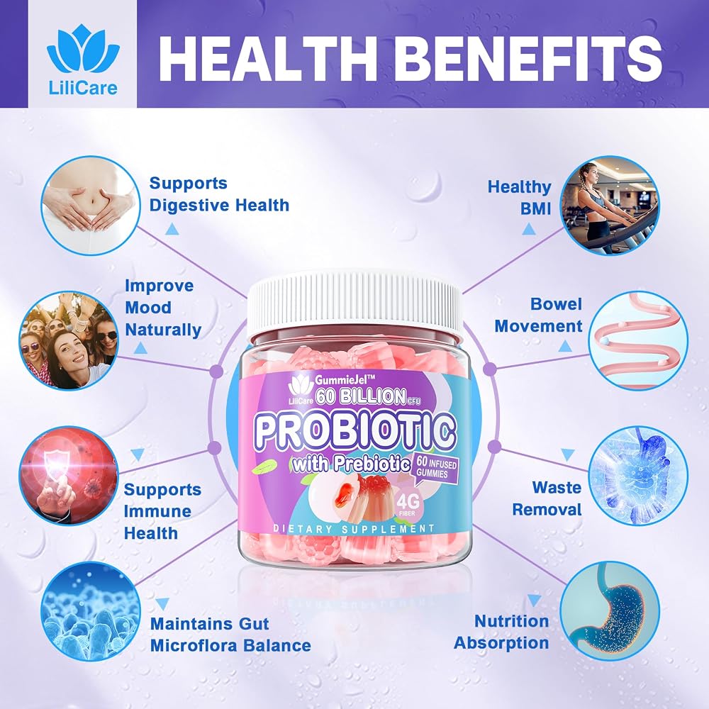 LILICARE Sugar Free Probiotic Gummies 60 Billion CFU