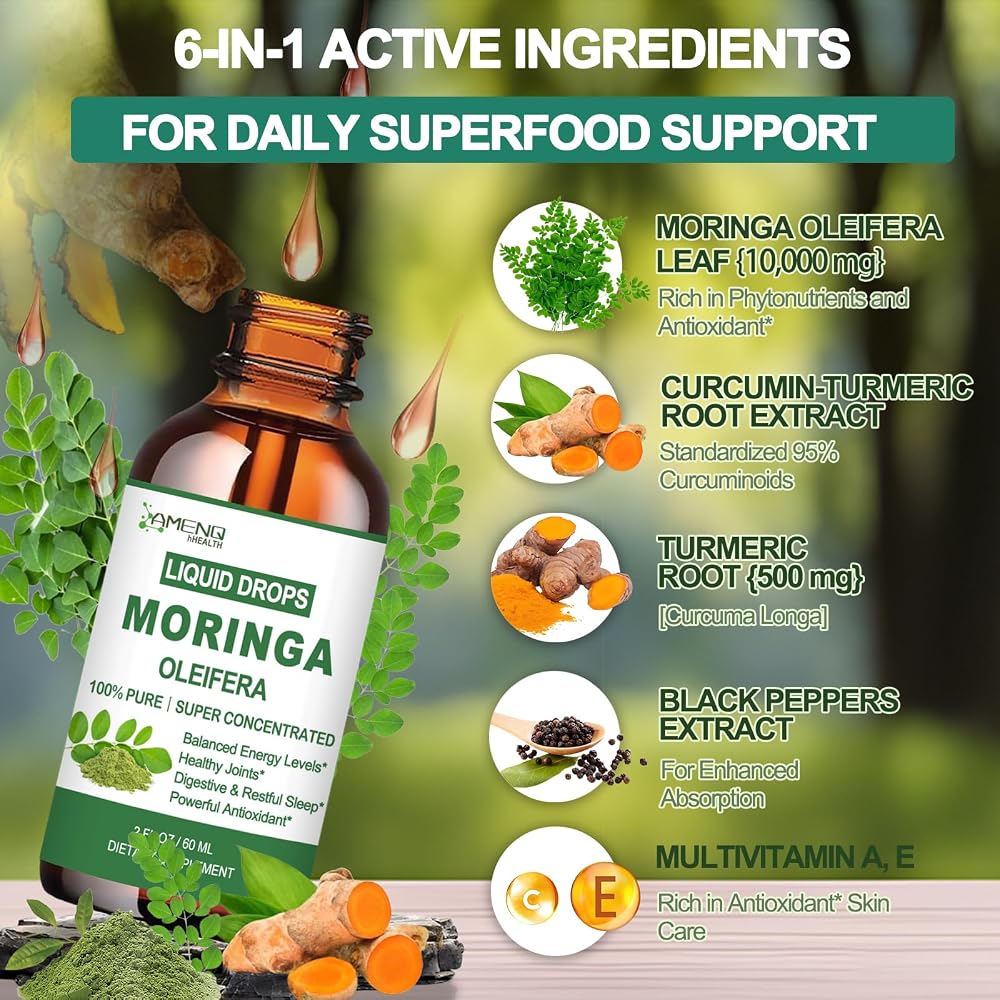 AMENQ hHEALTH Moringa Turmeric Liquid Drops - 2 Fl Oz - image 3