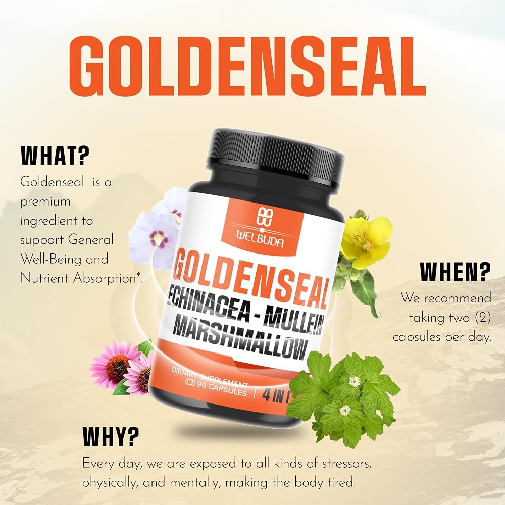 WELBUDA Goldenseal Root Echinacea Herbal Supplement - 90 Vegetarian Capsules - image 5