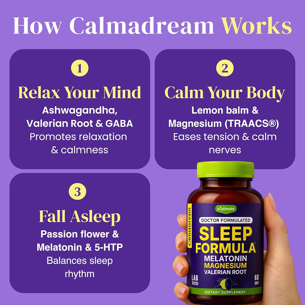 SUPLIMATE Calmadream Natural Sleep Aid Melatonin Magnesium - 60 Capsules - image 2