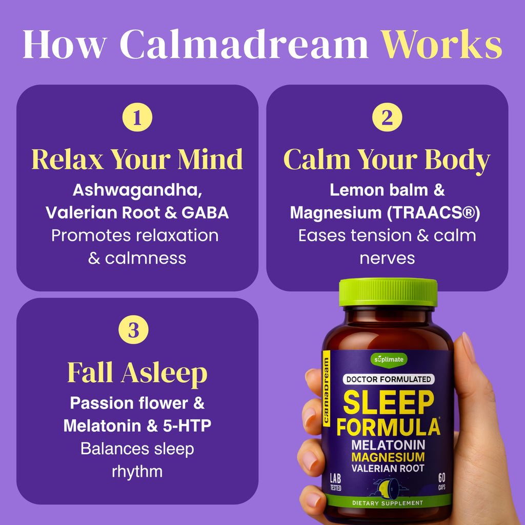 SUPLIMATE Calmadream Natural Sleep Aid Melatonin Magnesium - 60 Capsules - image 2