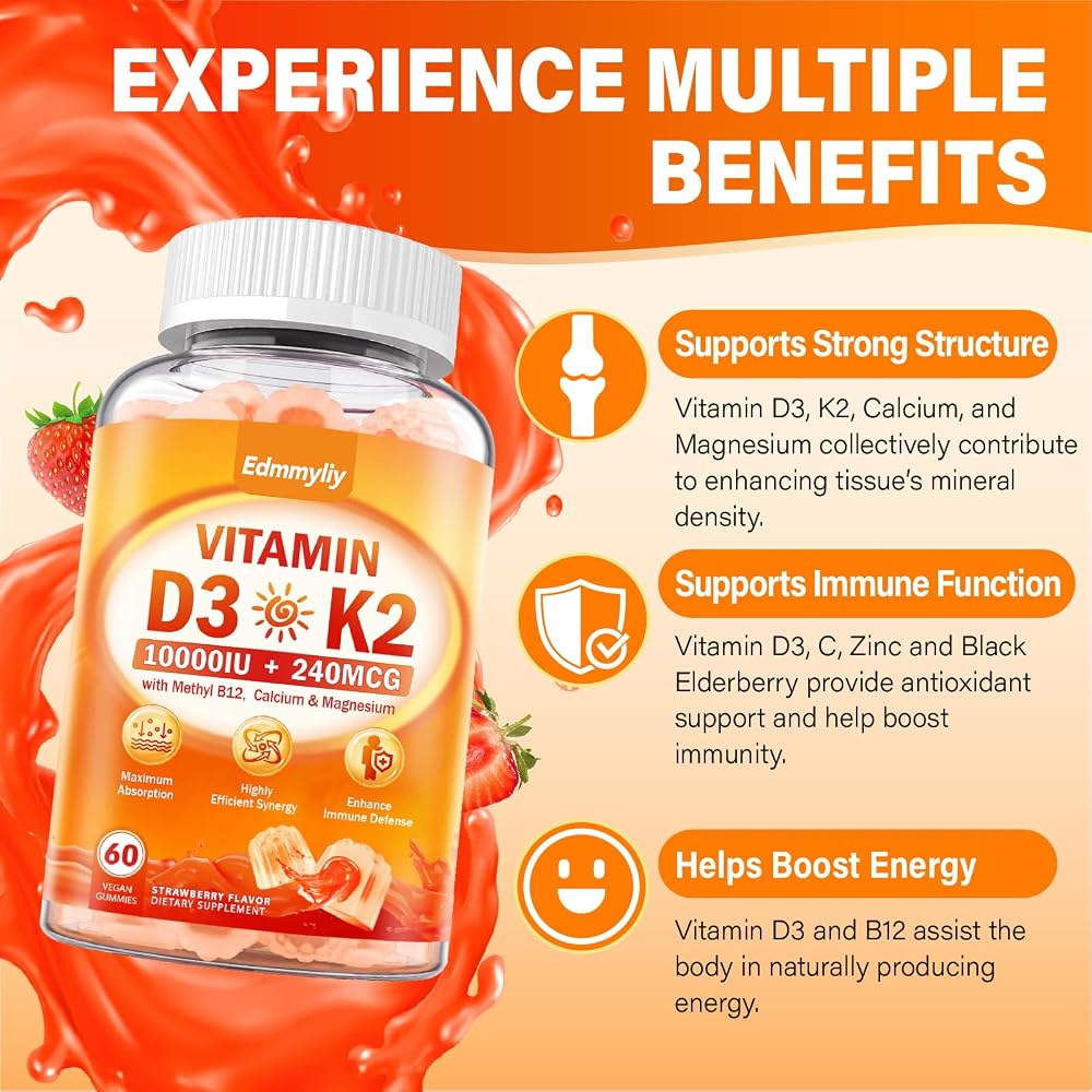 Edmmyliy Vitamin D3 K2 Gummies 10000 IU - 120 Count - image 5