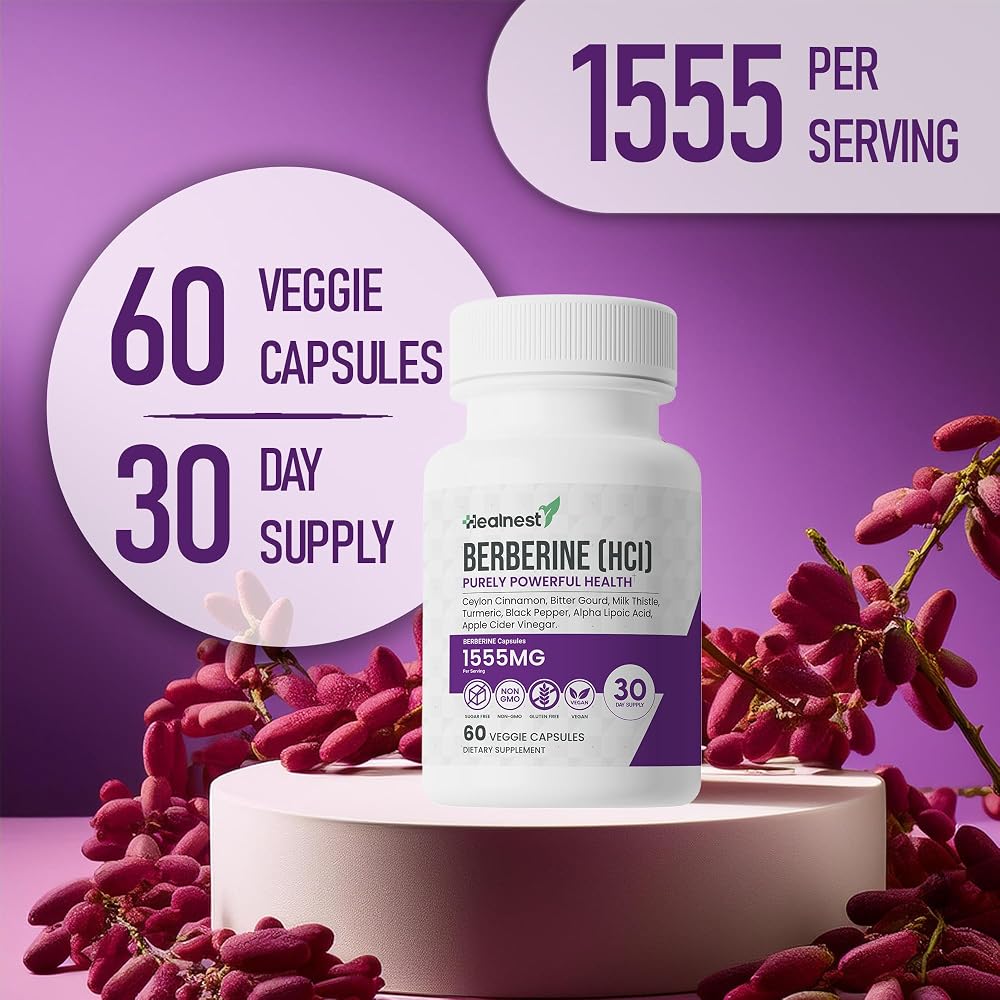 HEALNEST Berberine HCl 500 mg with Cinnamon & Turmeric - 60 Capsules - image 4