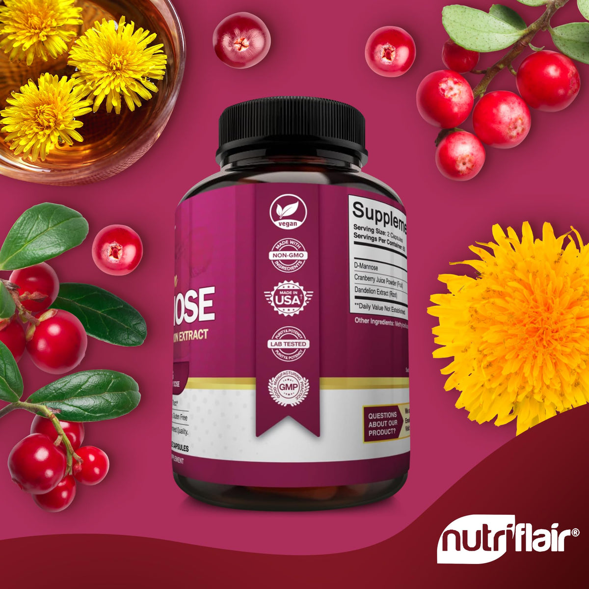 NutriFlair D-Mannose 1500mg with Cranberry - 120 Capsules - image 5