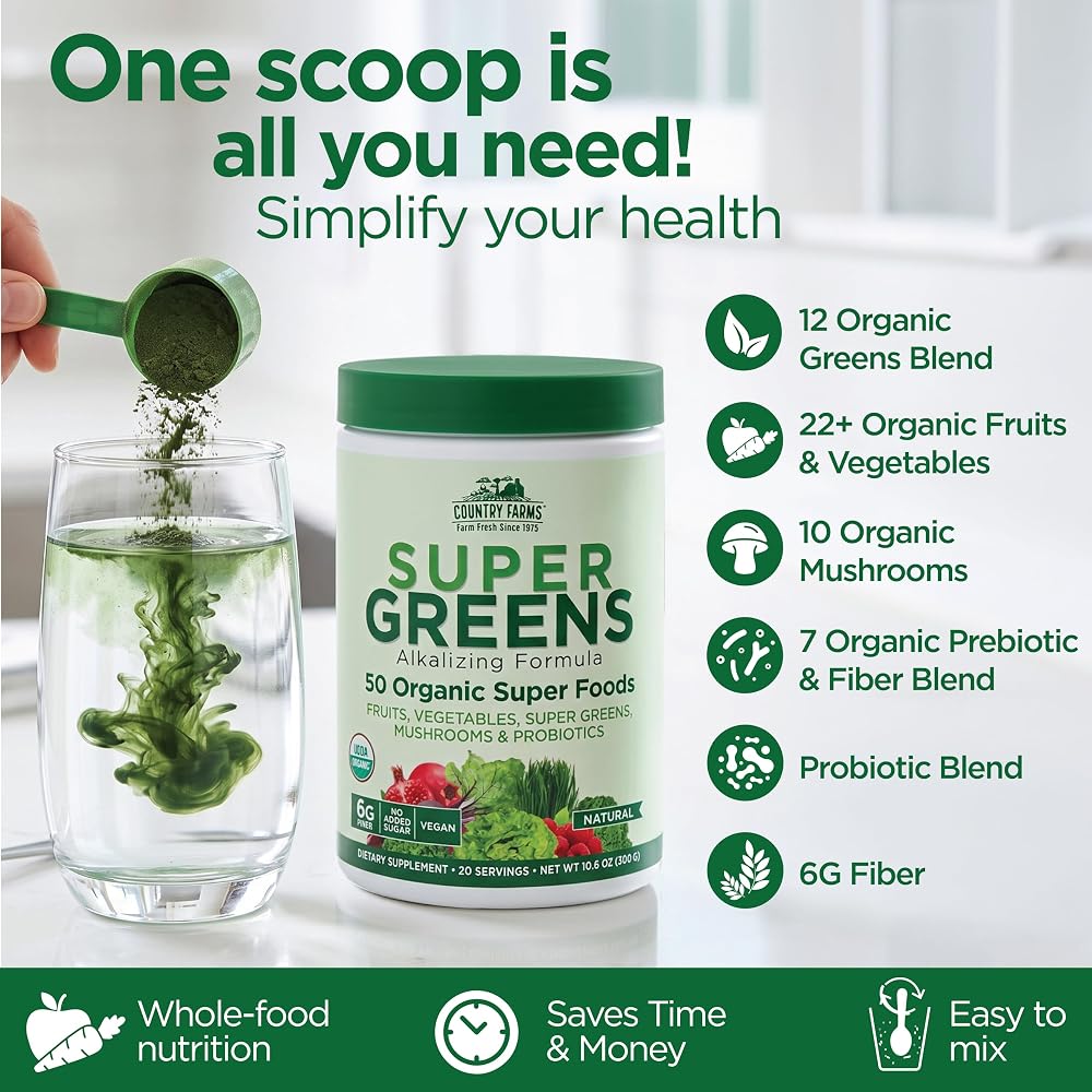 Country Farms Super Greens Natural Flavor, 50 Organic Super Foods - image 7