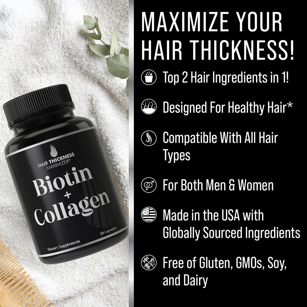 Hair Thickness Maximizer Biotin and Collagen Supplement 10000mcg - 30 Capsules - image 2
