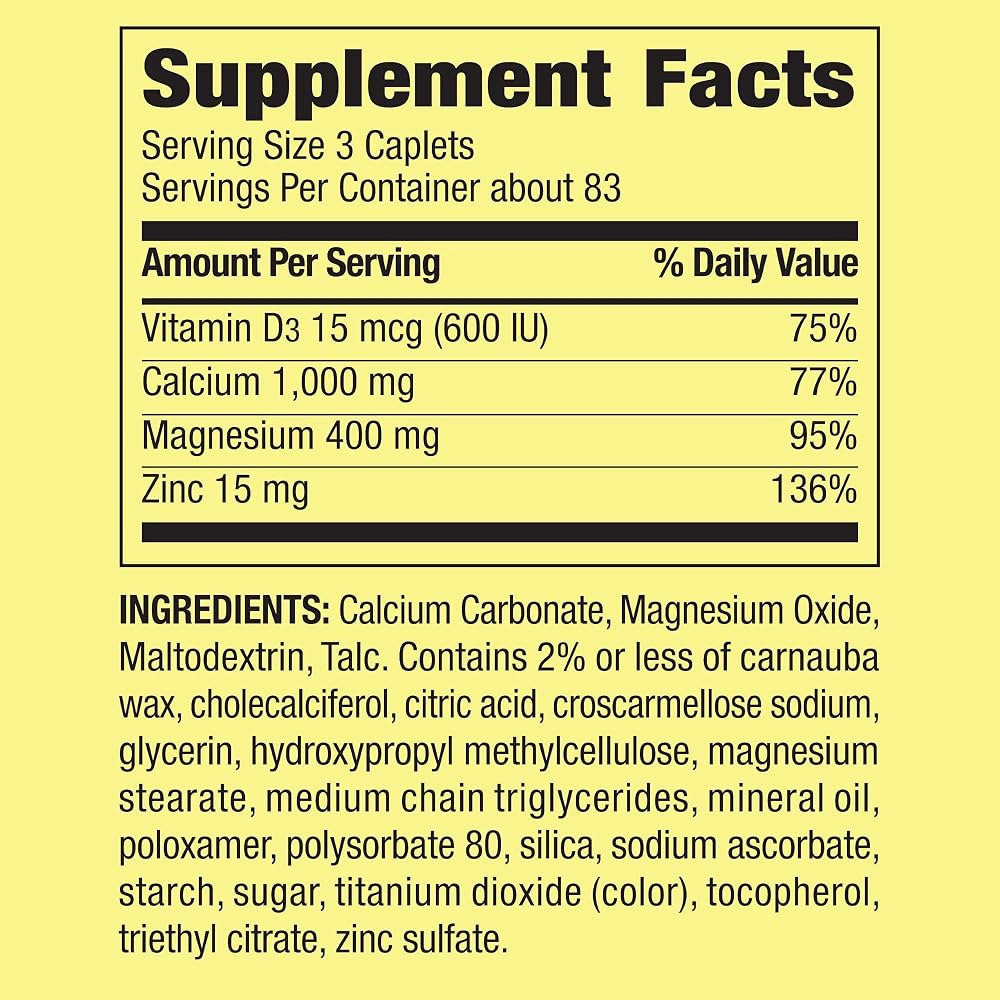 UNQLYM Spring Valley Calcium Magnesium Zinc Vitamin D3 - 250 Caplets - image 3