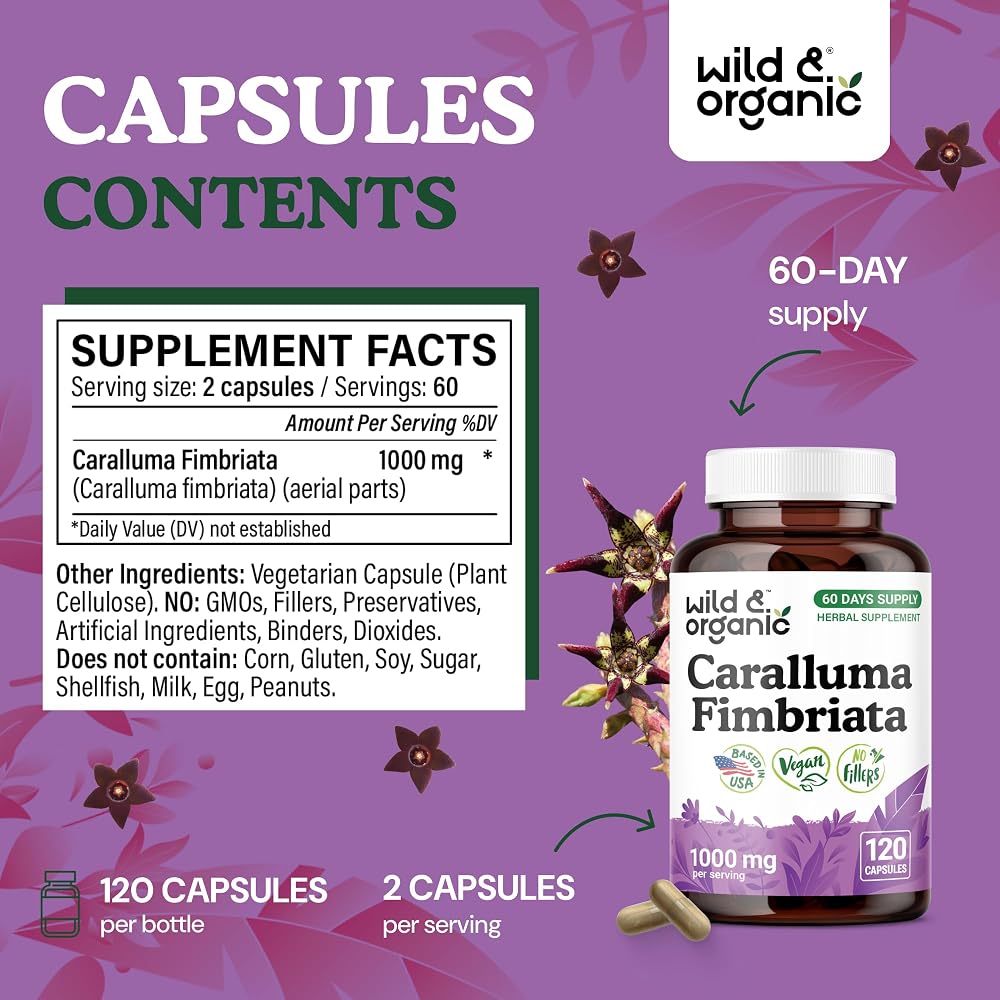 Wild & Organic Caralluma Fimbriata 1000 mg - 120 Capsules - image 3
