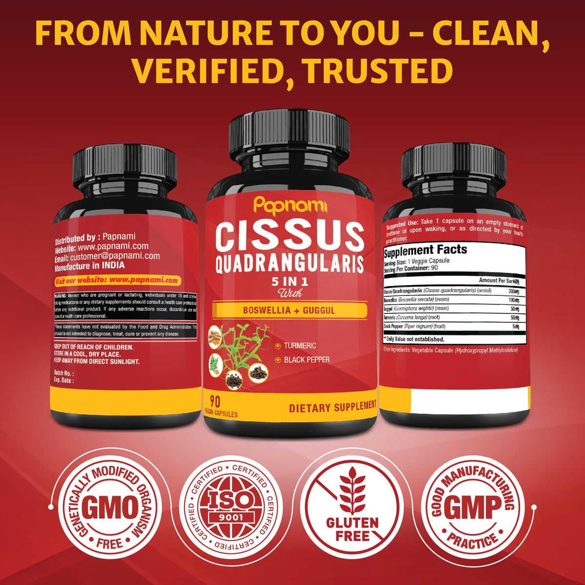Papnami Cissus Quadrangularis Extract with Boswellia & Turmeric - 90 Capsules - image 6