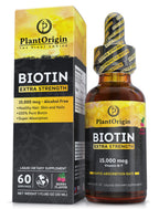 PLANTORIGIN Liquid Biotin 15,000 MCG Hair, Skin & Nails Support - 60 Servings