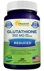 aSquared Nutrition Reduced Glutathione 500mg - 200 Capsules