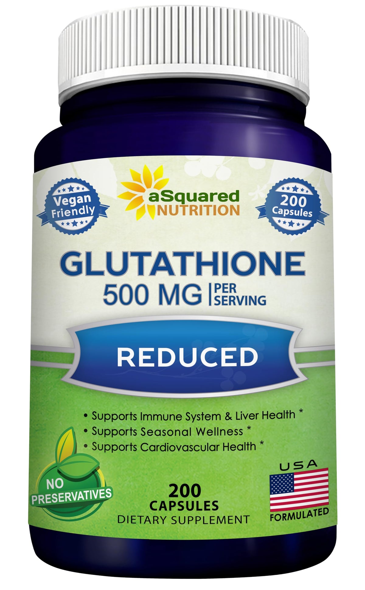 aSquared Nutrition Reduced Glutathione 500mg - 200 Capsules