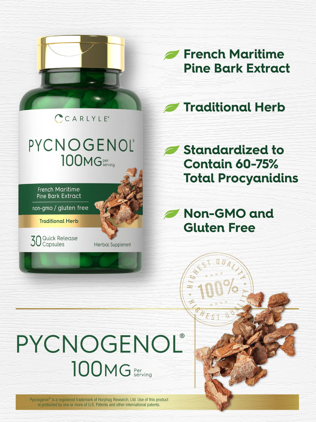 Carlyle Pycnogenol 100mg French Maritime Pine Bark Extract - 30 Capsules - image 4