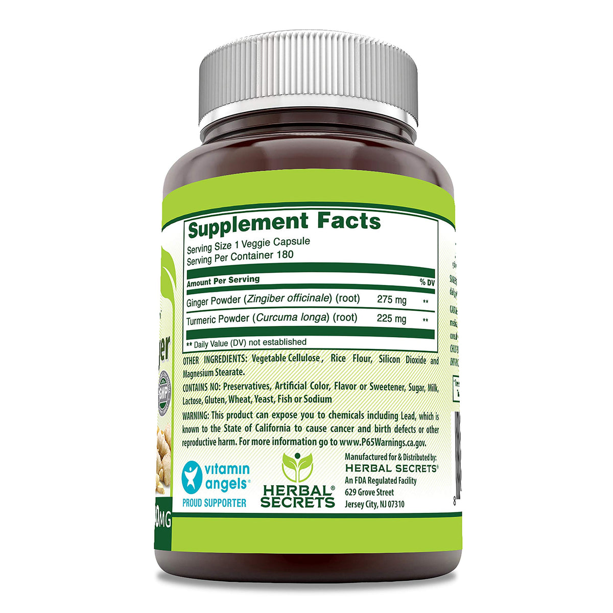 Herbal Secrets Turmeric & Ginger 500 mg Vegetarian Capsules - 180 Count - image 2