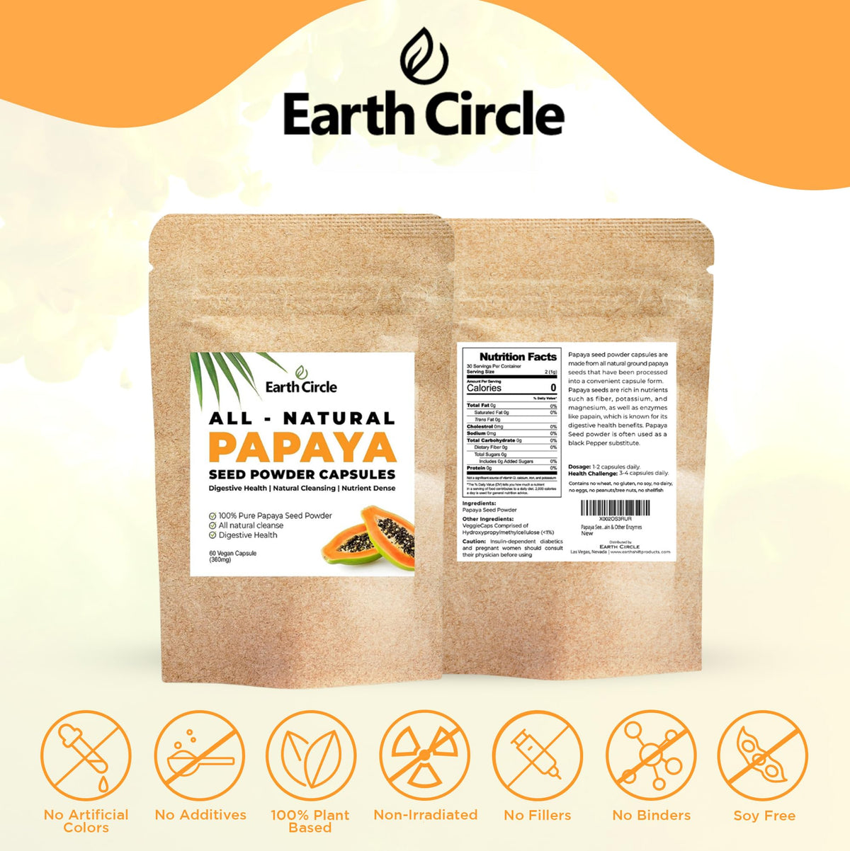 Earth Circle Organics Papaya Seed Powder Capsules for Digestion - 180 Count - image 4
