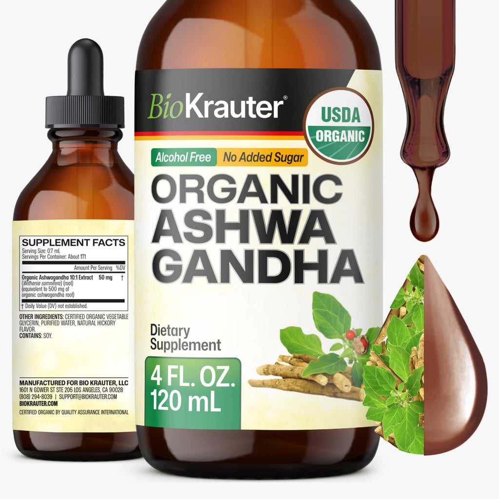 BIO KRAUTER Organic Ashwagandha Drops for Mood Support - 4 Fl Oz