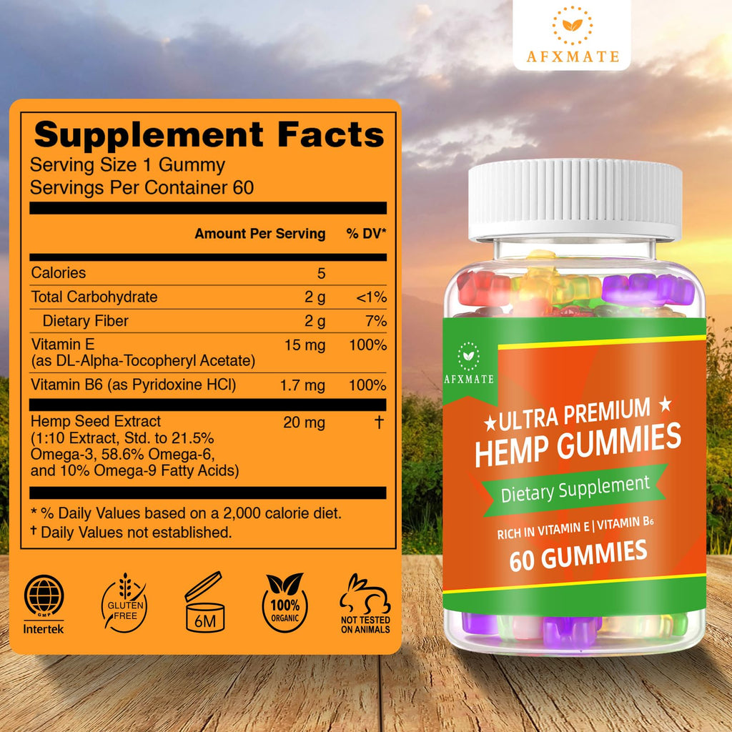 AFXMATE Hemp Gummies Omega 3-6-9 for Relaxation - 120 Gummies - image 6