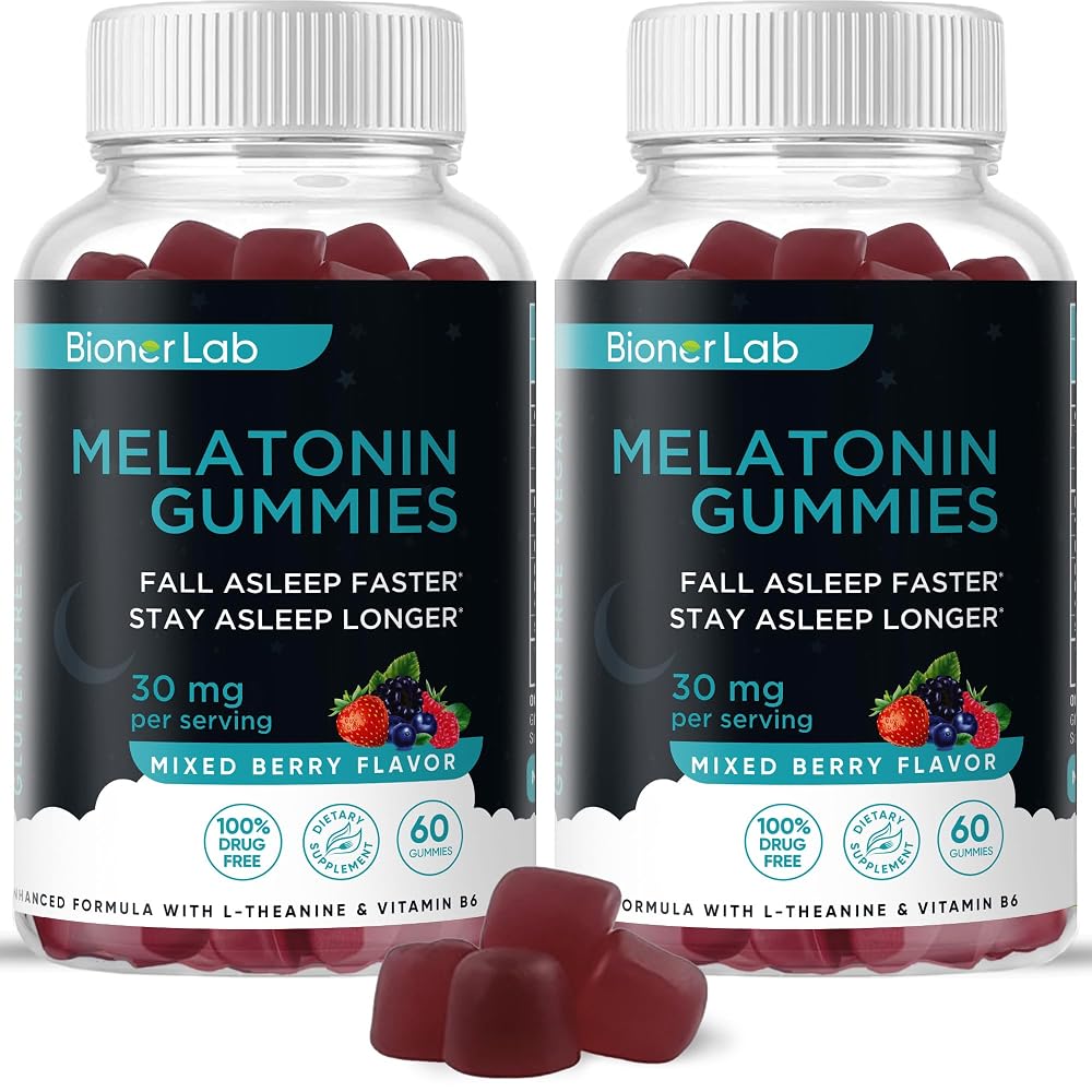 BionerLab Melatonin Gummies (30mg) Enhanced with L-theanine & Vitamin
