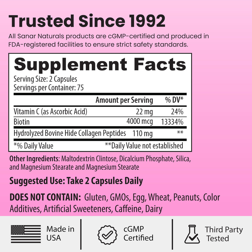 Sanar Naturals Collagen Pills with Biotin & Vitamin C - 150 Capsules - image 8