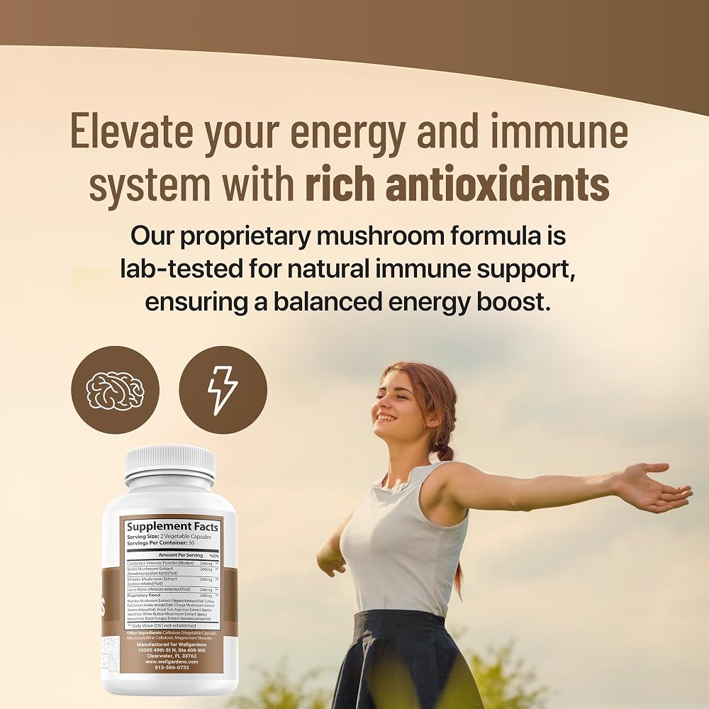 Wellgardens Cognition Mushroom Supplement Brain Support - 60 Capsules - image 3