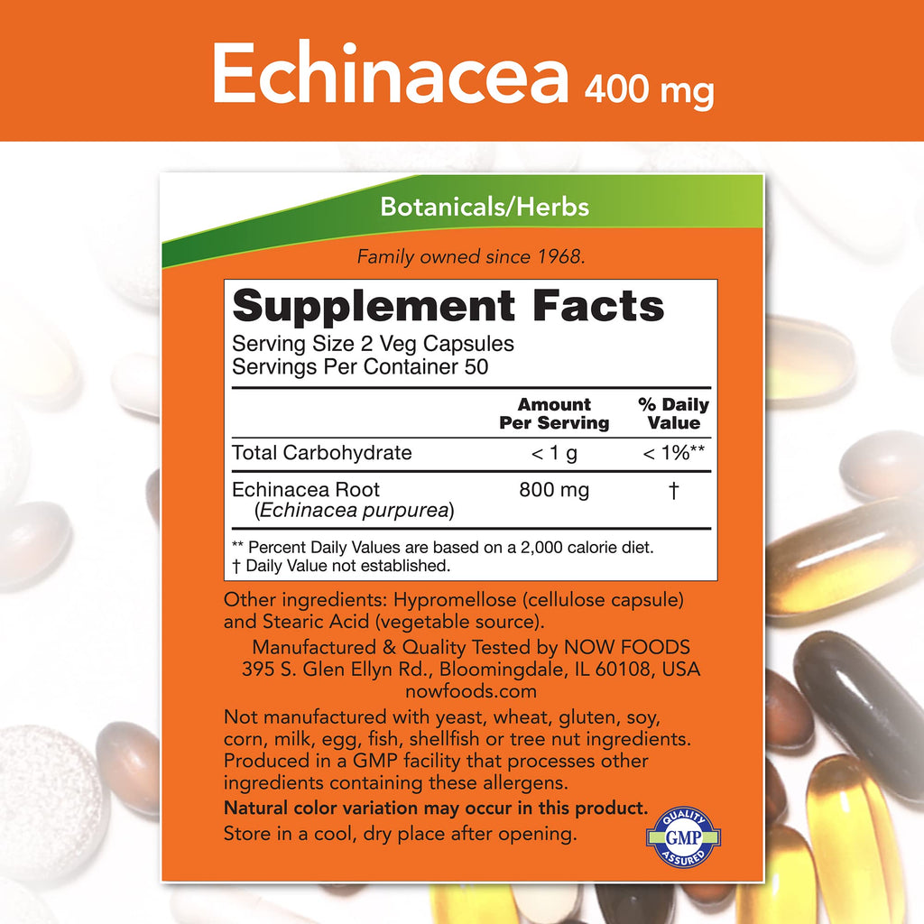 NOW Foods Echinacea 400 mg Immune Support - 200 Capsules - image 2
