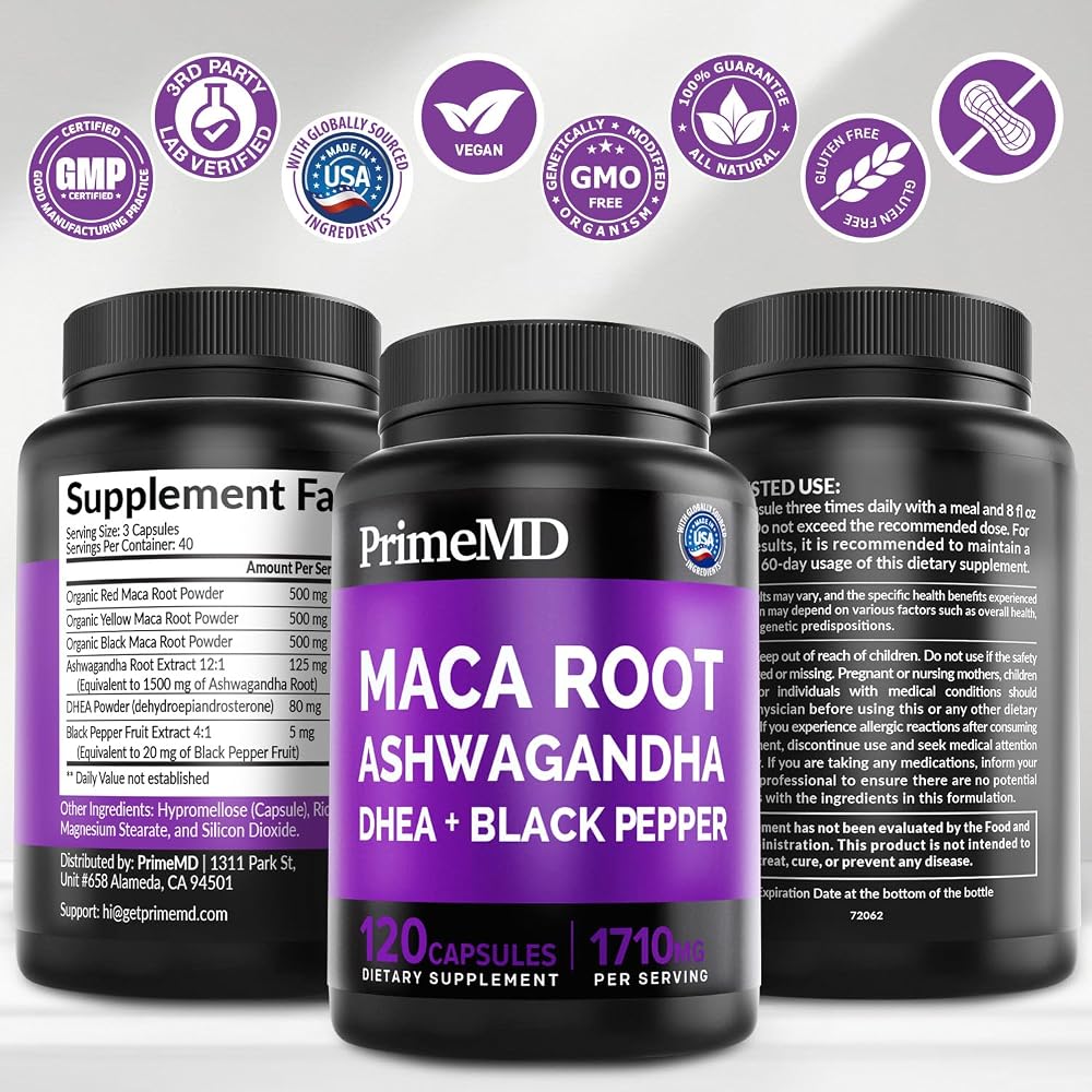 PrimeMD 6-in-1 Organic Maca Root Ashwagandha Capsules 1710mg