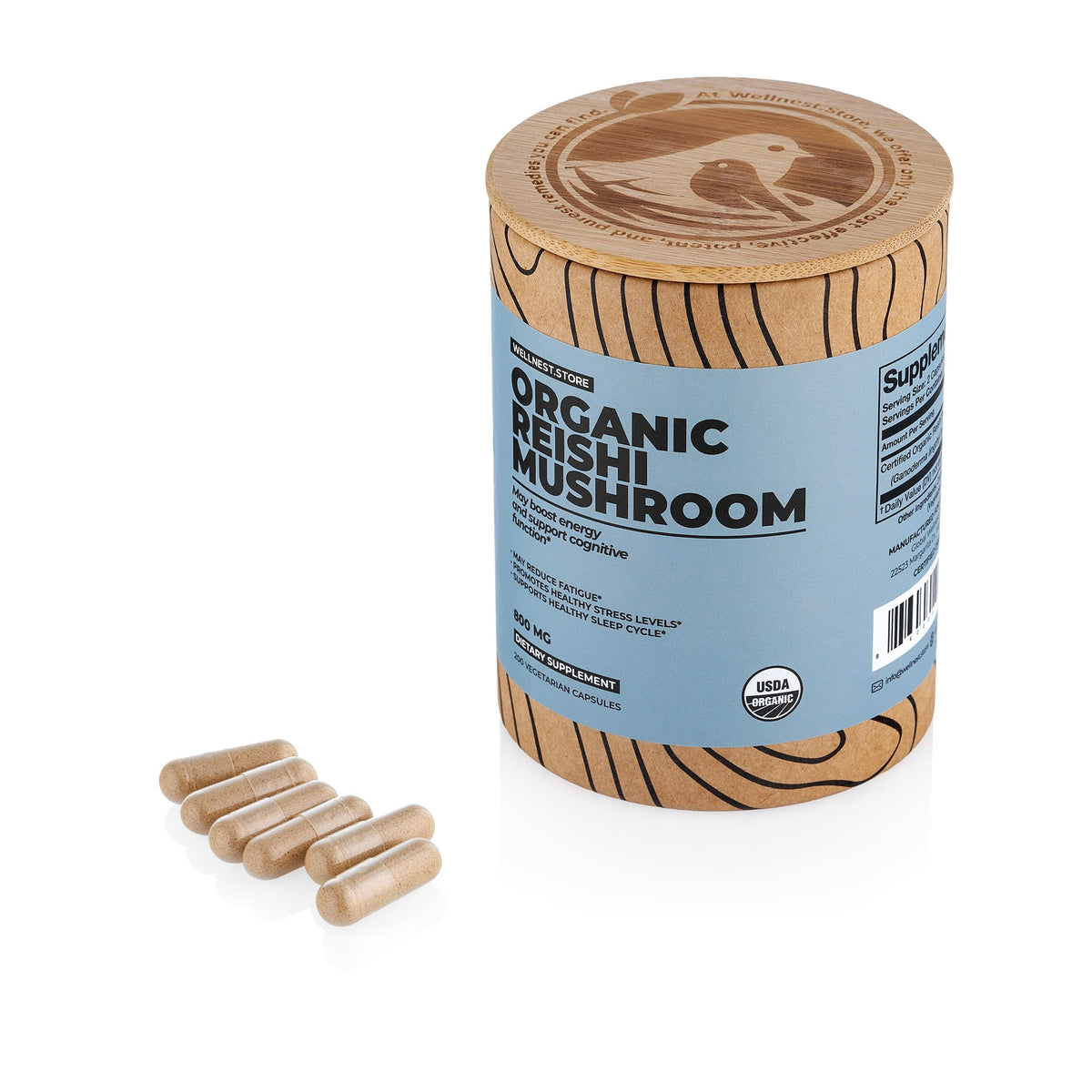 Wellnest.Store Reishi Organic Mushroom Supplement Capsules