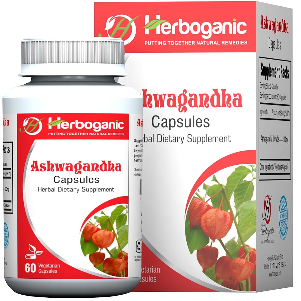 HERBOGANIC Ashwagandha 500mg Capsules - 60 Vegetarian Capsules